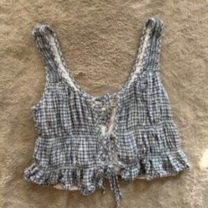 Abercrombie Blue & White Plaid Tie-Front Top — Coastal Cowgirl Style
